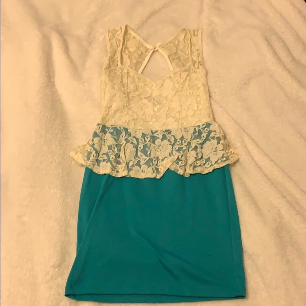 White and turquoise dress